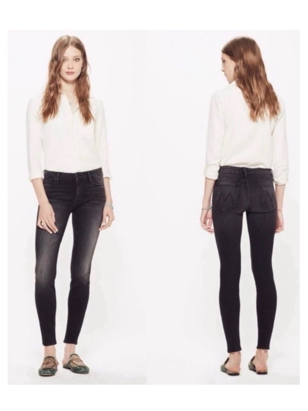 MOTHER The Looker Night Hawk Black High Waist Skinny Jeans 28 Dark Wash Stretch - Picture 16 of 16